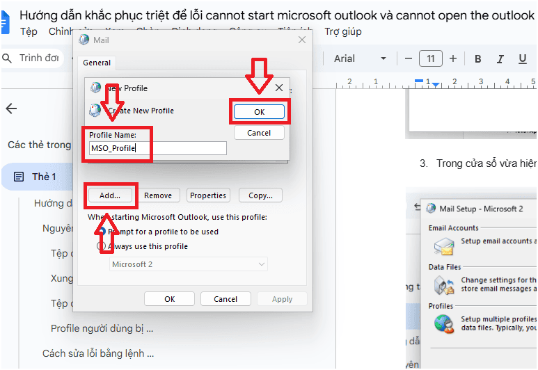Cách tạo hồ sơ (Profile) mới cho Outlook