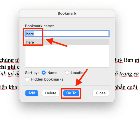 Tìm kiếm và di chuyển Bookmark trong Word (Navigation)