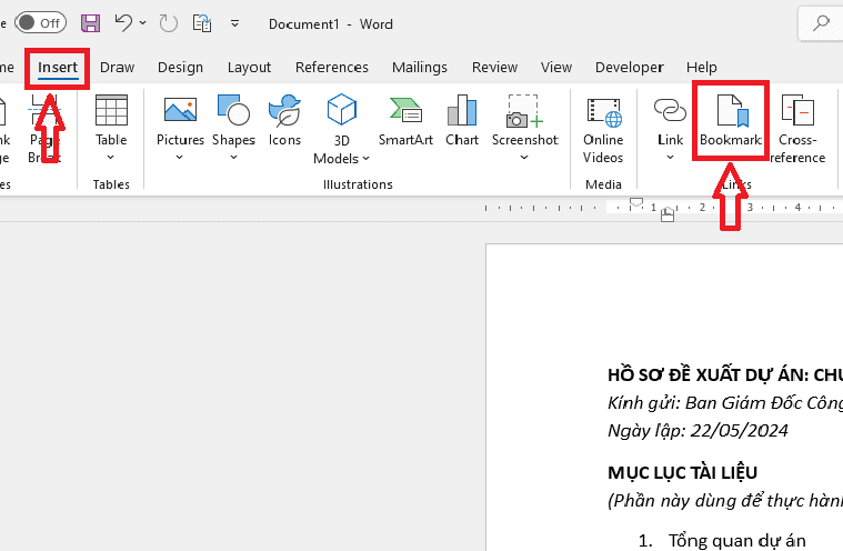 Quy trình 4 bước tạo Bookmark trong Word chi tiết