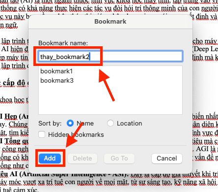 Không đổi tên được Bookmark trong Word
