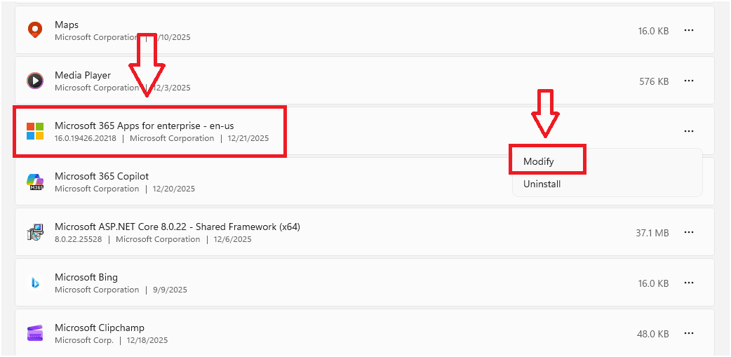 Cách sửa lỗi bằng tính năng Repair Office