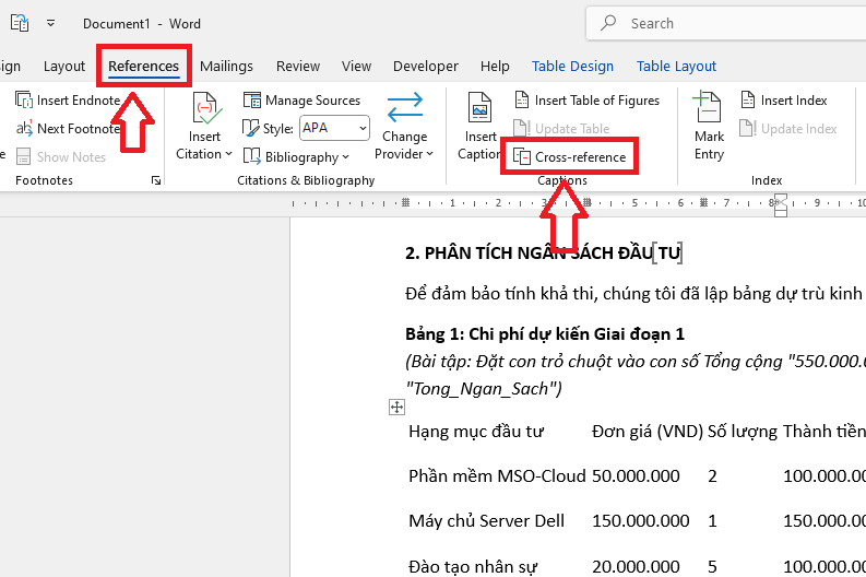 Sử dụng Cross-reference (Tham chiếu chéo)
