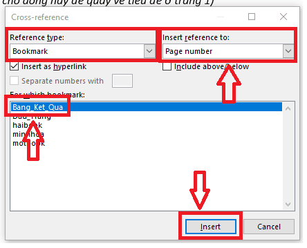 Sử dụng Cross-reference (Tham chiếu chéo)