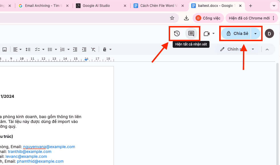 Tính năng làm việc nhóm