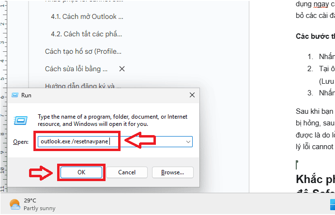 Cách sửa lỗi bằng lệnh Reset Navigation Pane