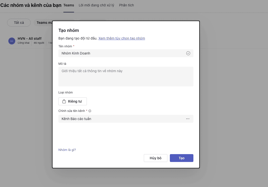 Tạo Nhóm (Teams)