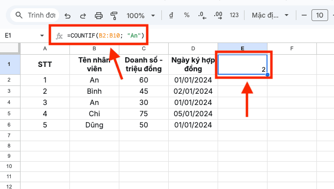 Đếm dữ liệu là chữ viết