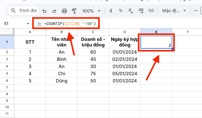 Đếm dữ liệu là số bằng các phép tính so sánh
