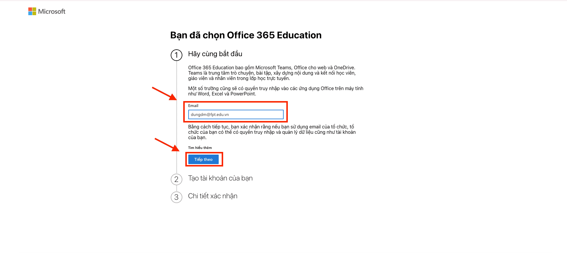 Cung cấp địa chỉ email của tổ chức