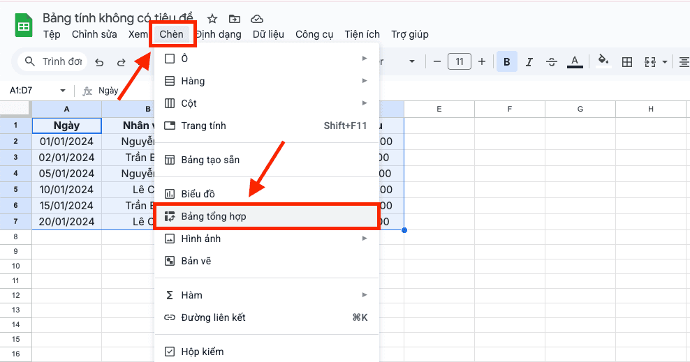 Thực hiện lệnh khởi tạo bảng tổng hợp