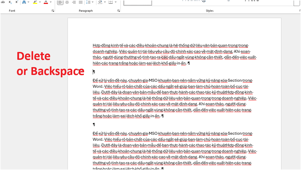 Xóa Section trong Word thủ công