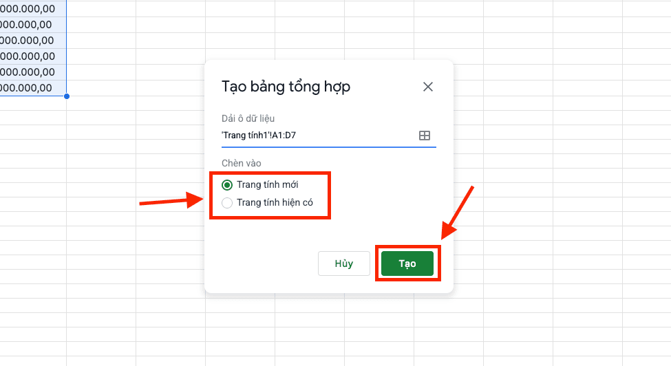 Lựa chọn vị trí hiển thị báo cáo