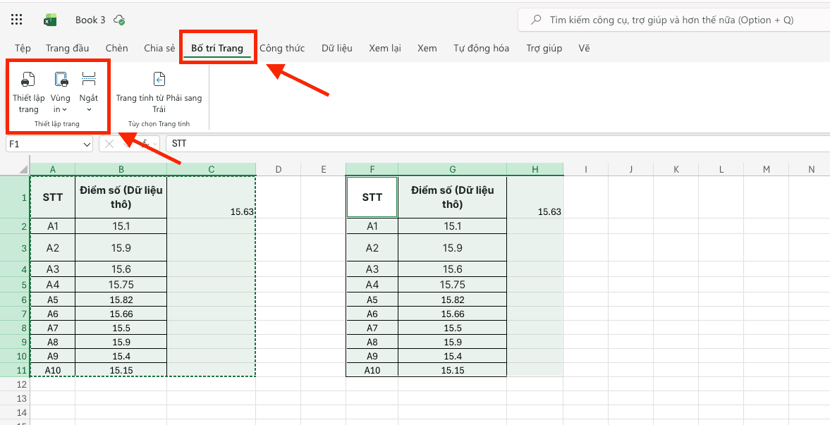 Cách in Excel theo vùng đối với nhiều phân vùng không liên tục