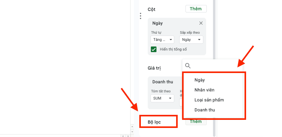 Sử dụng bộ lọc nhanh (Slicers)