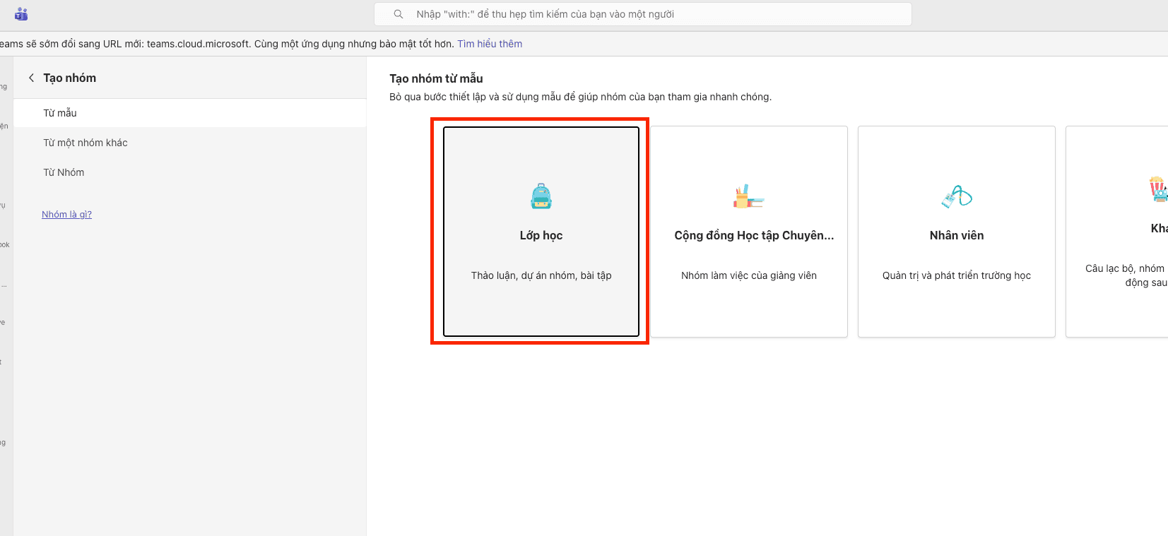 Chọn ô Lớp học