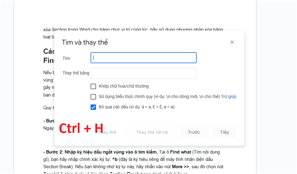 Cách xóa Section trong Word bằng tính năng Find and Replace