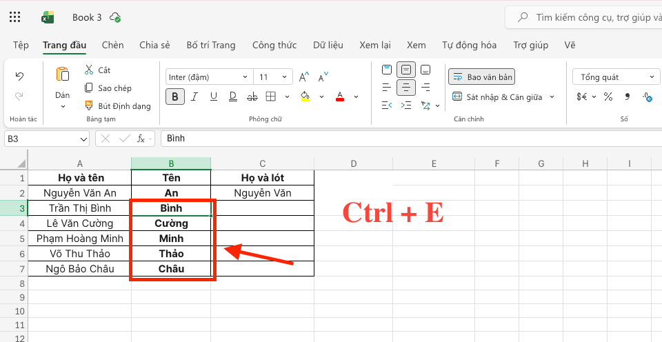 Các bước thực hiện lệnh tách họ và tên chi tiết