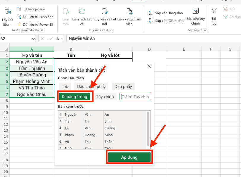 Cơ chế phân tách hạ tầng dữ liệu của Text to Columns