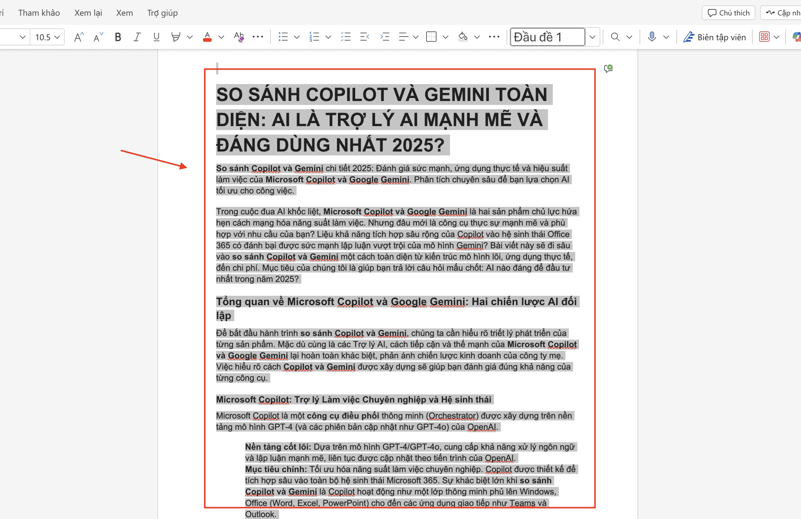 Chọn dữ liệu trong Word