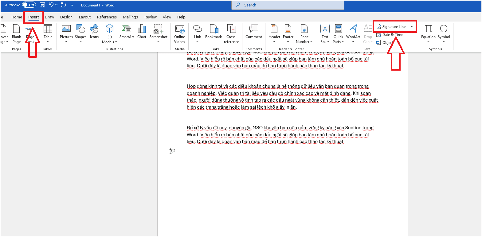 Quy trình thực hiện lệnh thiết lập cấu hình Signature Line