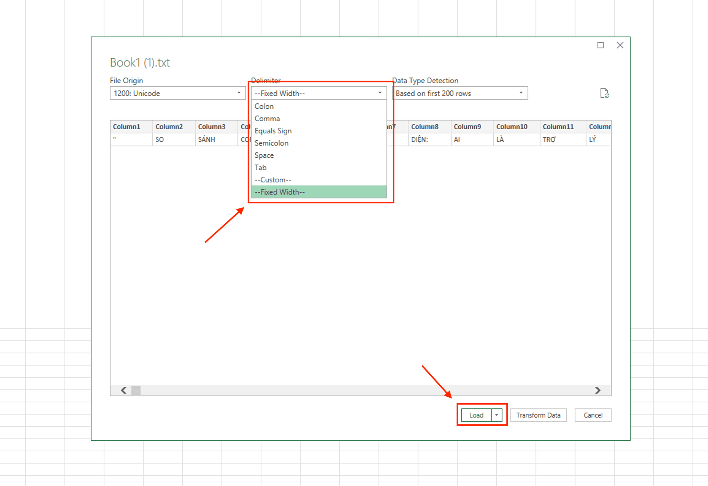 Sử dụng tính năng phân tách cột và hoàn tất