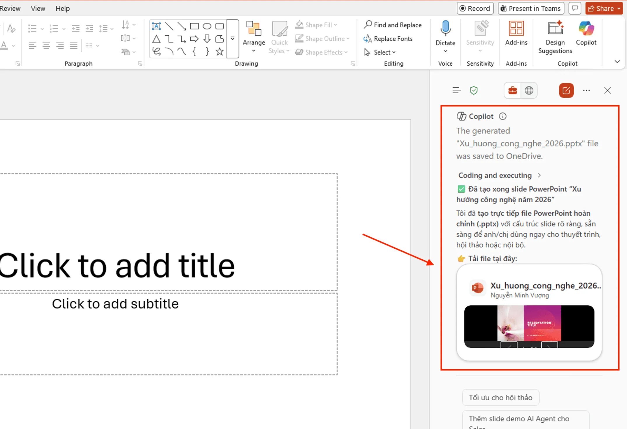 Tạo bài thuyết trình mới từ một chủ đề hoặc ý tưởng