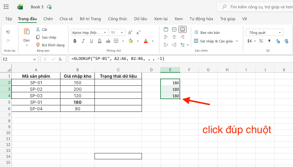 Thao tác kích đúp chuột để tự động điền dữ liệu (Auto-fill Execution)