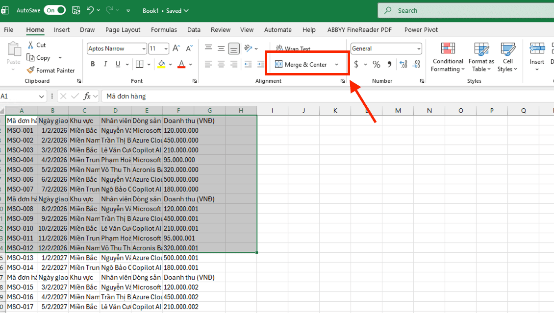 Bỏ gộp ô (Unmerge Cells)