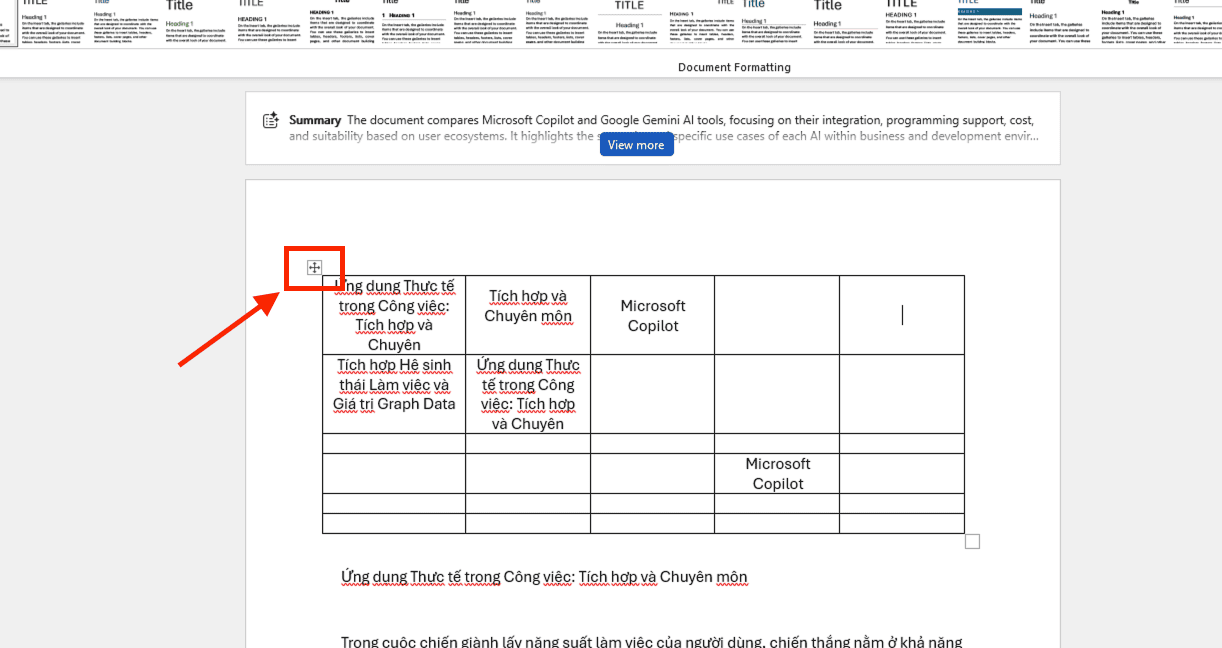 Di chuyển bảng trong Word bằng chuột
