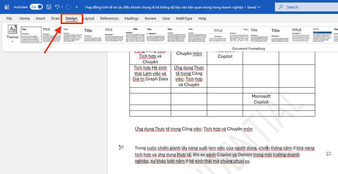 Cách xóa bỏ Watermark trong tài liệu Word qua tính năng Design