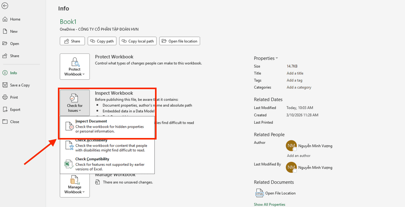 Loại bỏ các thành phần thông tin đồ họa dư thừa bằng Document Inspector