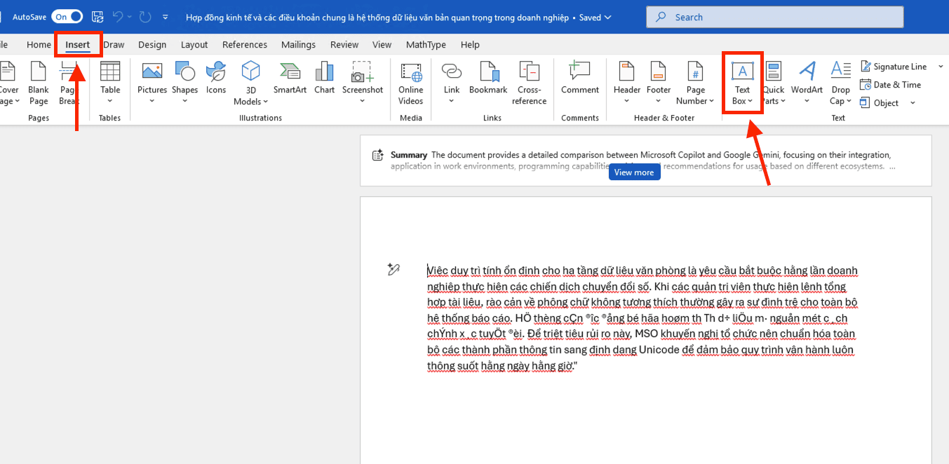 Quy trình thực hiện lệnh chèn Text Box trong Word