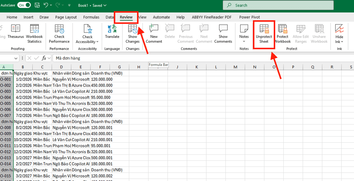 Kiểm tra và mở khóa trang tính