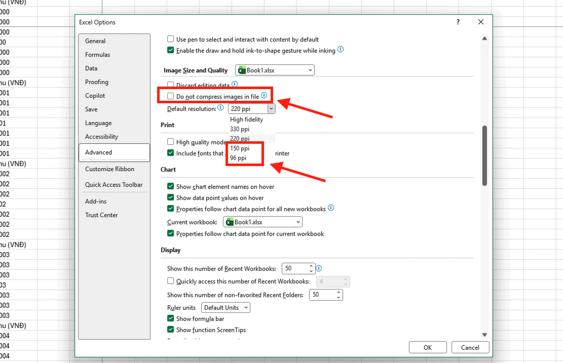 Thiết lập quy trình nén tự động trong Advanced Options