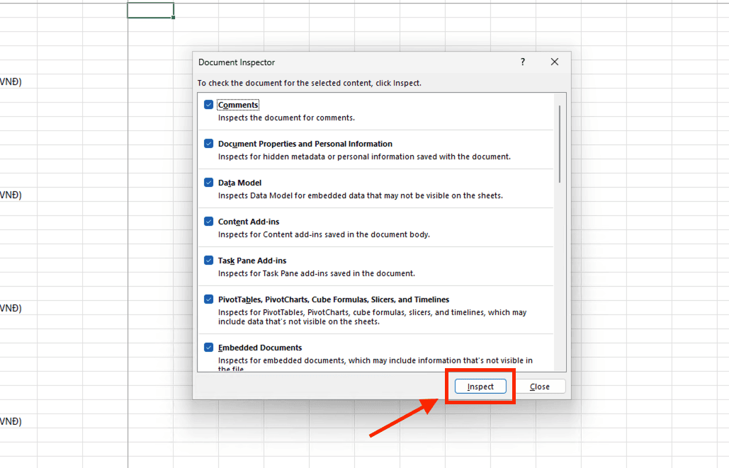 Loại bỏ các thành phần thông tin đồ họa dư thừa bằng Document Inspector