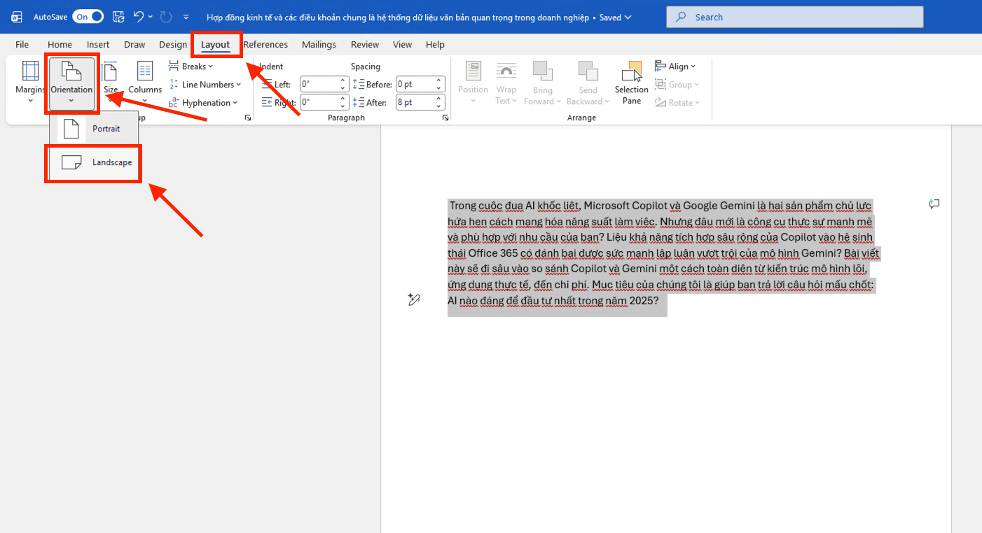 Cách xoay ngang 1 trang bất kỳ trong Word bằng Section Break