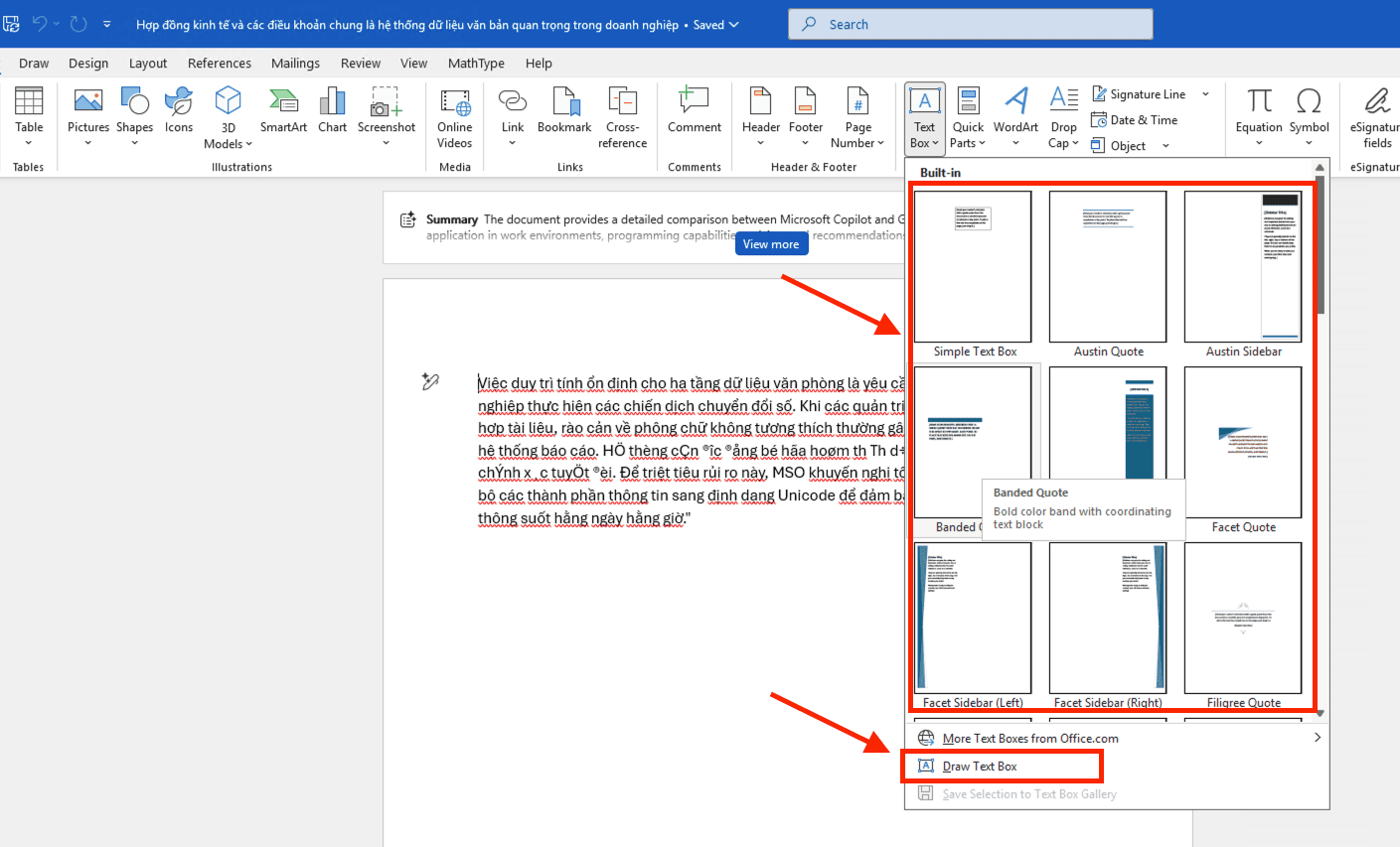 Quy trình thực hiện lệnh chèn Text Box trong Word