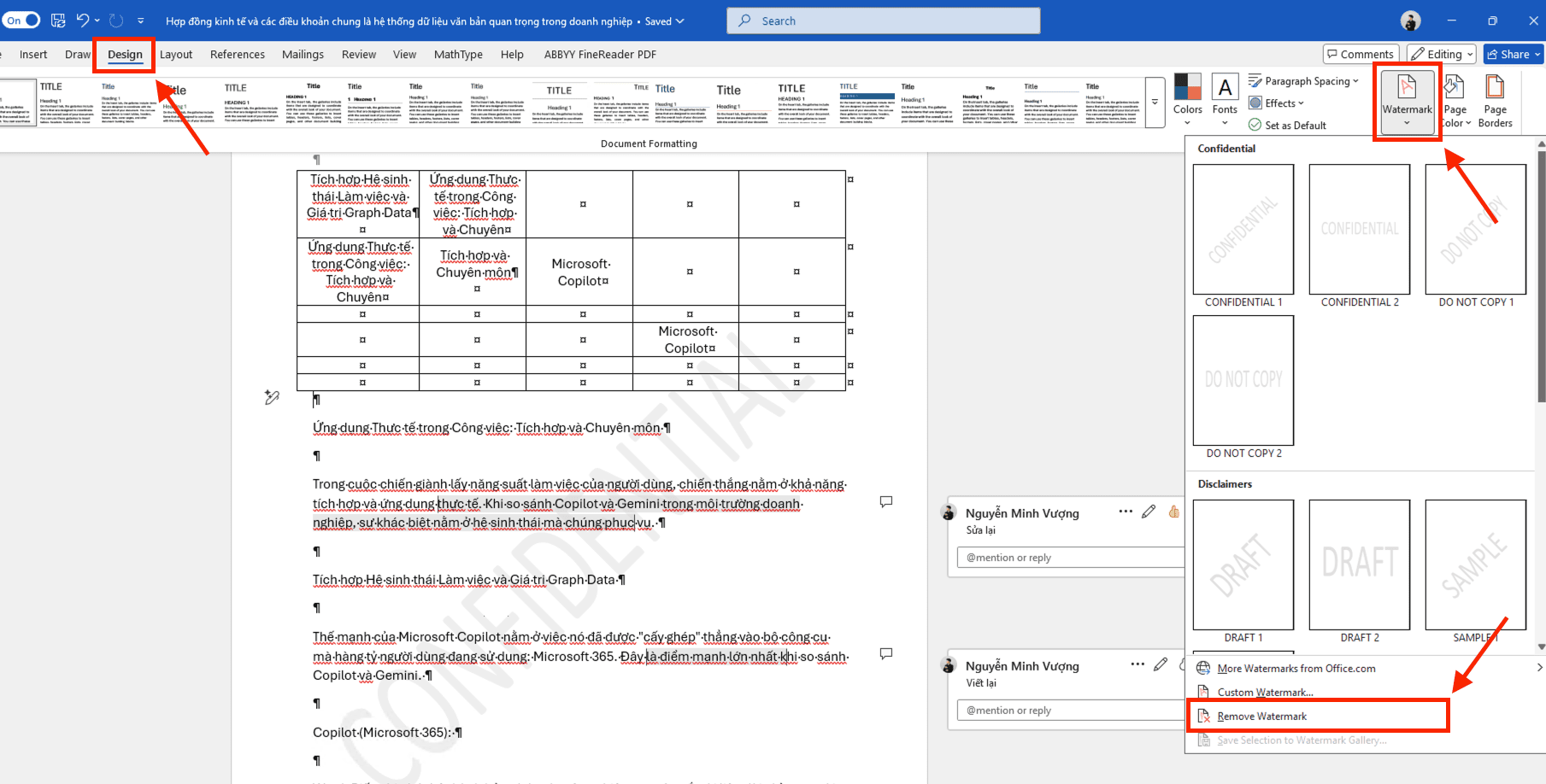 Xóa bỏ Watermark khi tài liệu có nhiều Section