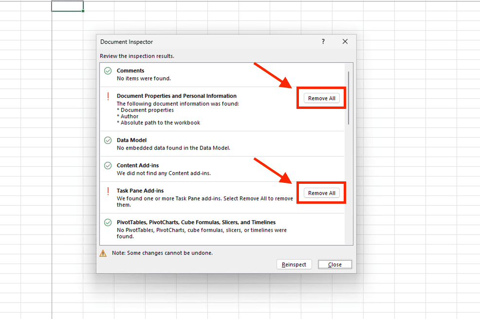 Loại bỏ các thành phần thông tin đồ họa dư thừa bằng Document Inspector