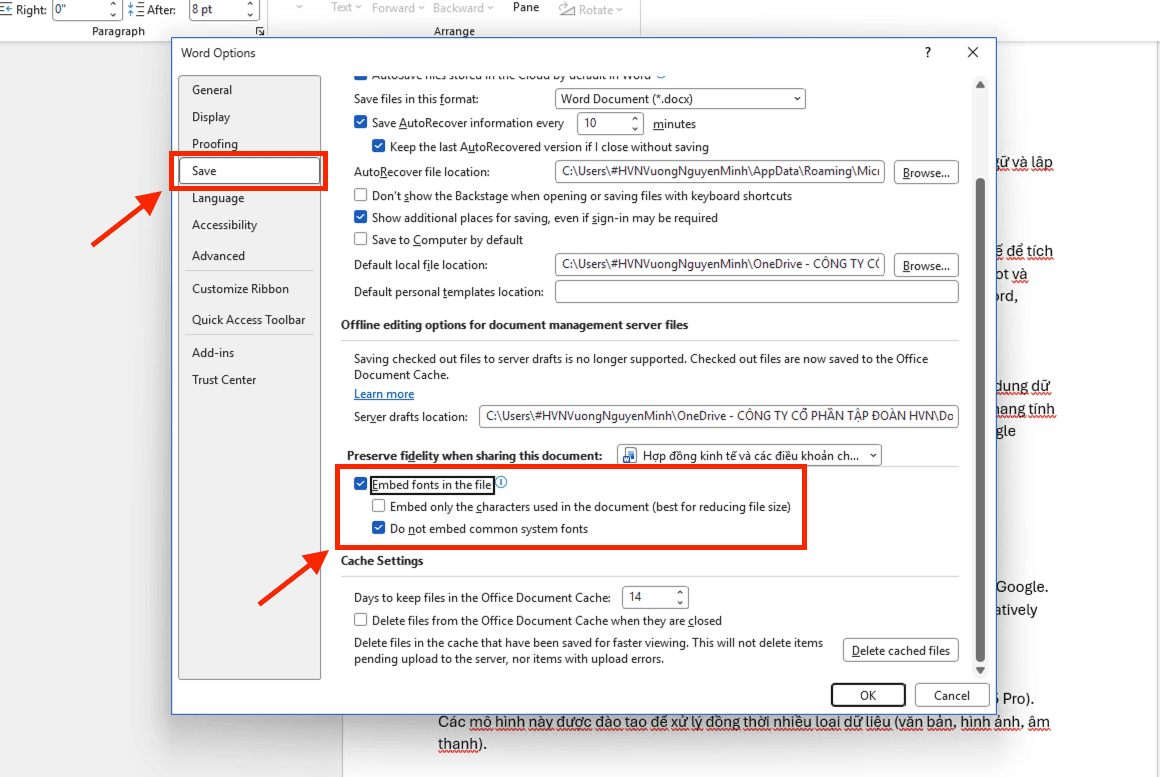 Cách nhúng font chữ trong tài liệu Microsoft Word