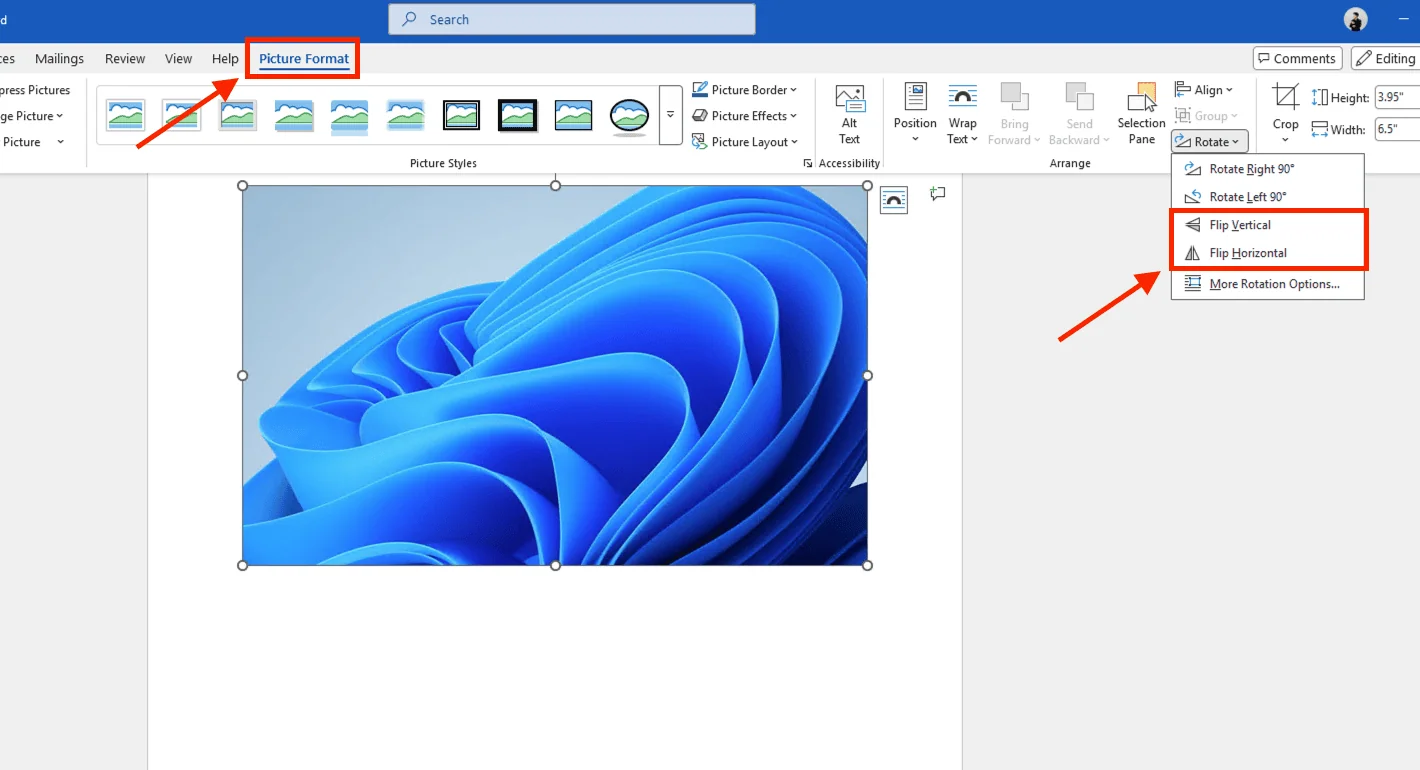 Cách lật ngược và tạo ảnh đối xứng (Flip) trong Word