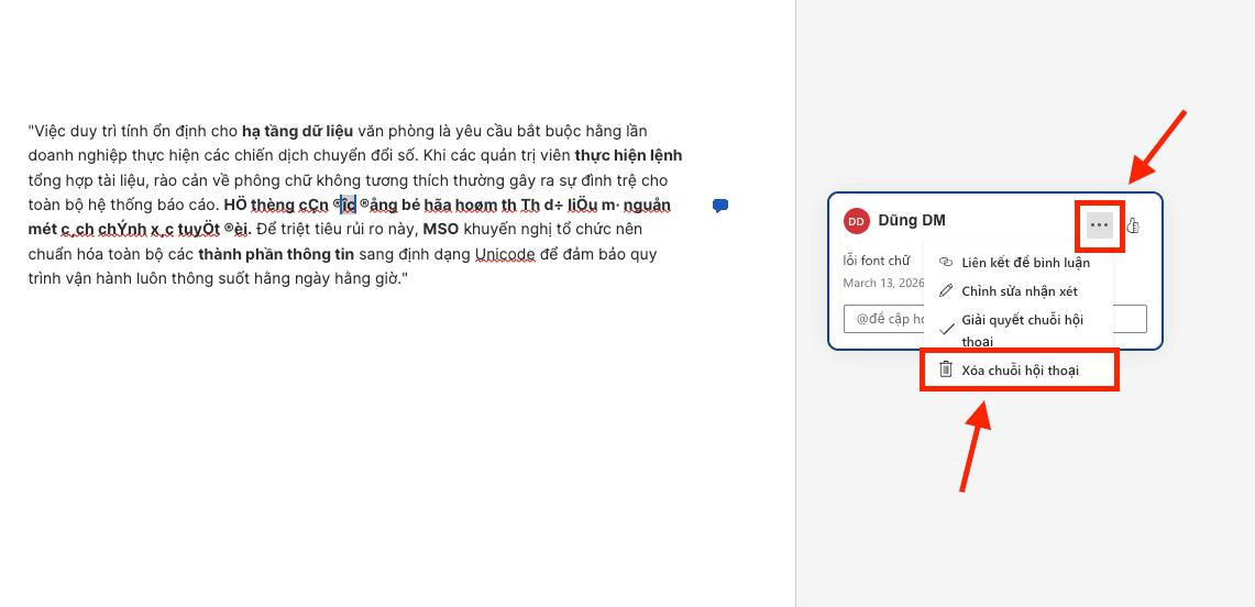 Cách xóa comment trong Word cho từng vị trí đơn lẻ