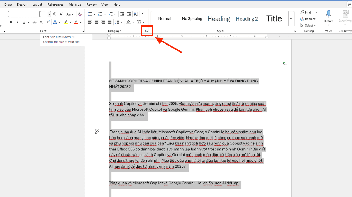 Mở cửa sổ thiết lập Paragraph