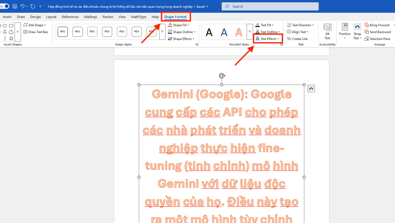 Hướng dẫn cách tạo chữ uốn cong trên Word bằng phân hệ công cụ Transform