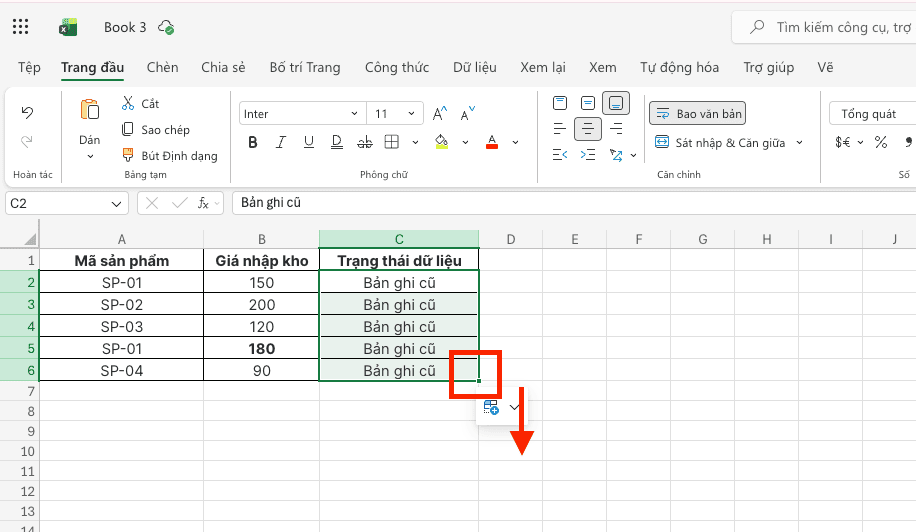 Cách copy công thức trong Excel theo hàng dọc bằng Fill Handle