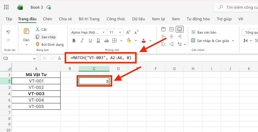 Hàm MATCH: Định vị vị trí của dữ liệu trong danh sách