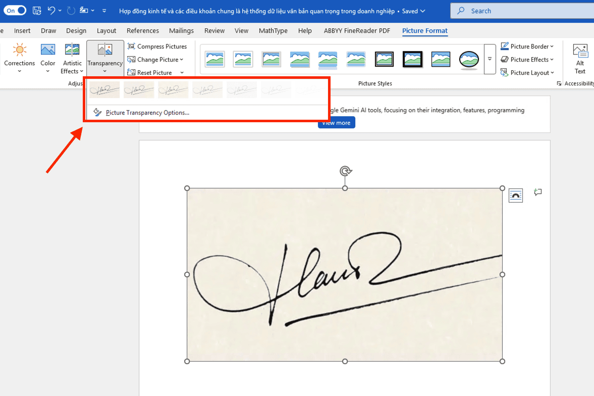 Hướng dẫn xóa nền ảnh chữ ký trong Word bằng điều chỉnh độ tương phản
