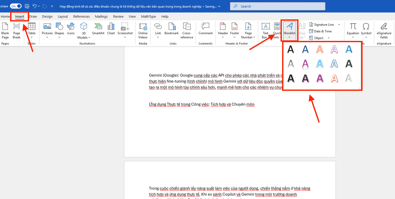 Cách làm chữ uốn cong trên Word thông qua phân hệ WordArt