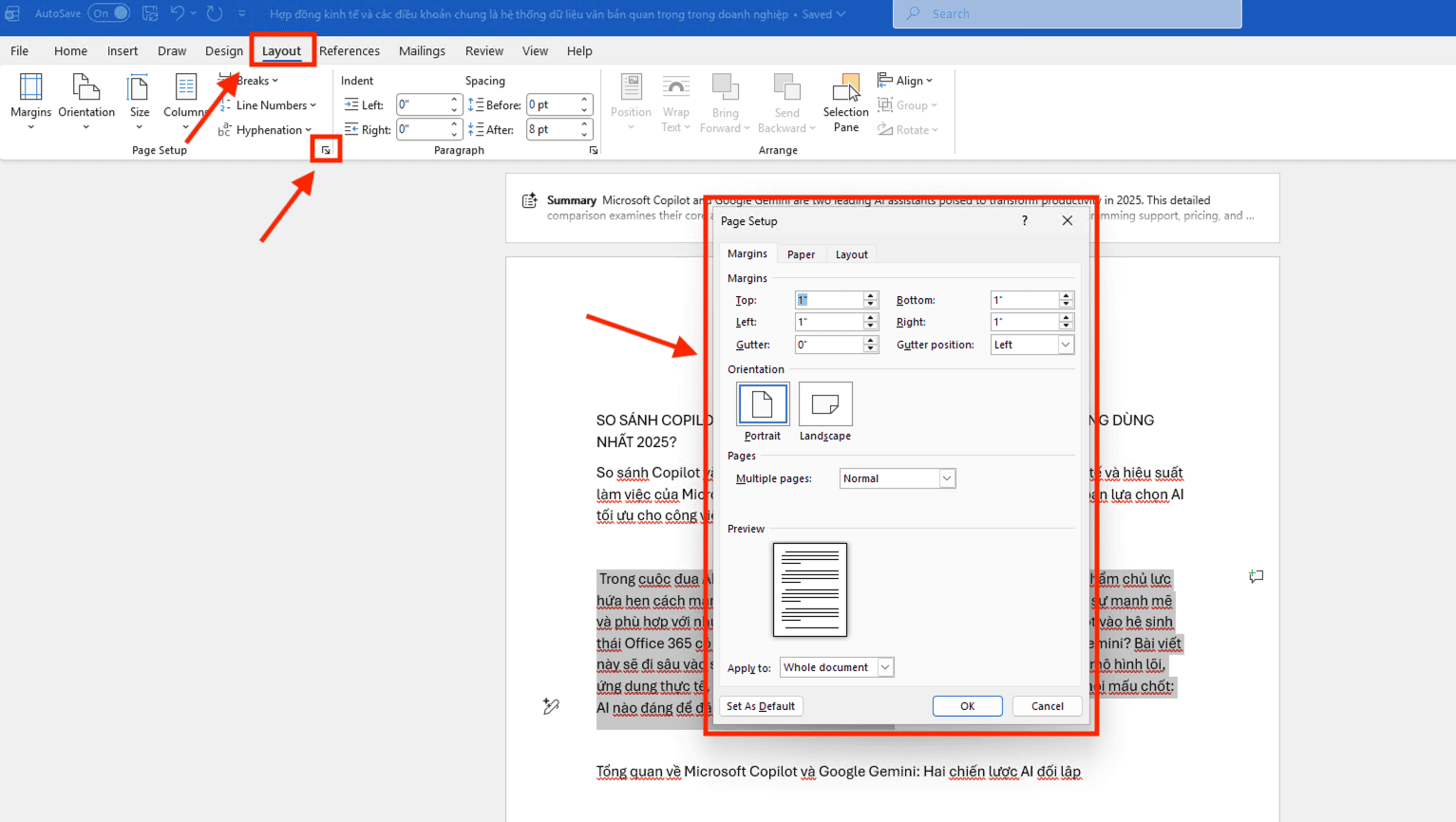 Cách xoay ngang 1 trang bất kỳ trong Word bằng công cụ Page Setup