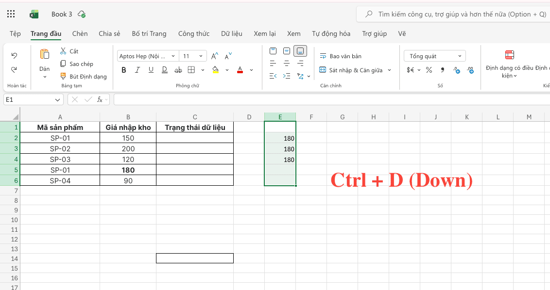 Sao chép theo trục tọa độ dọc (Ctrl + D)